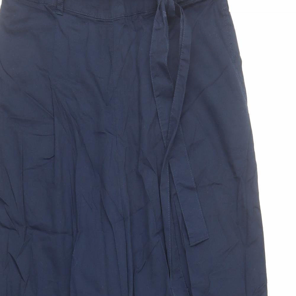 RESERVED Womens Blue Cotton Cropped Trousers Size 12 L24 in Regular Zip - Belted