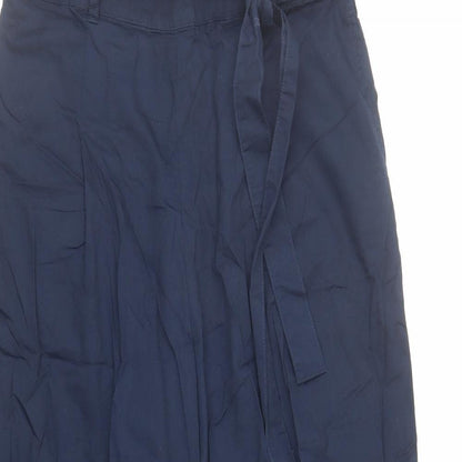 RESERVED Womens Blue Cotton Cropped Trousers Size 12 L24 in Regular Zip - Belted