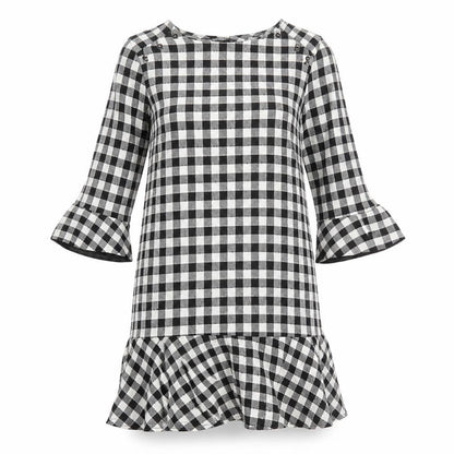 Zara Womens Black Check Polyester A-Line Size M Round Neck Button