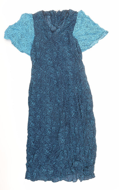 Gallery Womens Blue Polka Dot Viscose A-Line Size 14 V-Neck Pullover