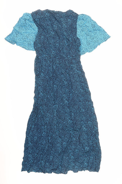 Gallery Womens Blue Polka Dot Viscose A-Line Size 14 V-Neck Pullover