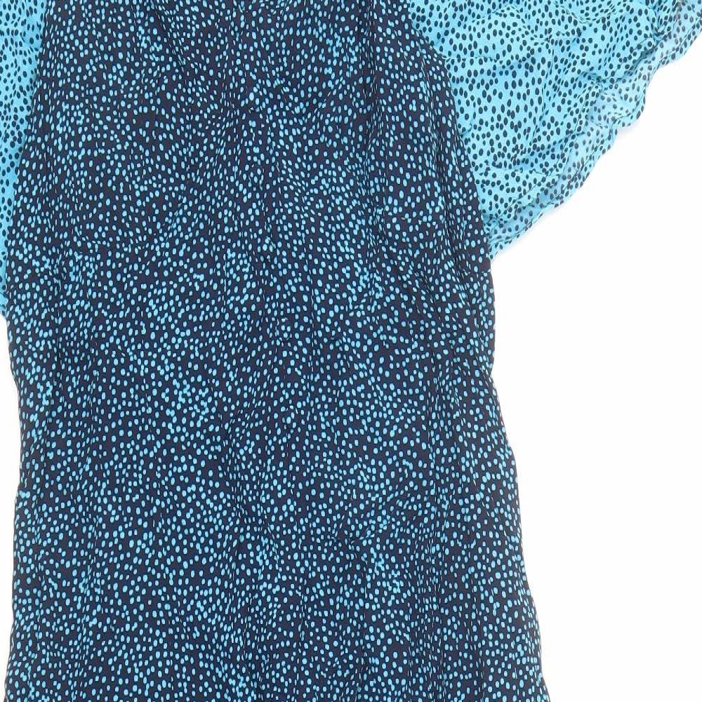 Gallery Womens Blue Polka Dot Viscose A-Line Size 14 V-Neck Pullover