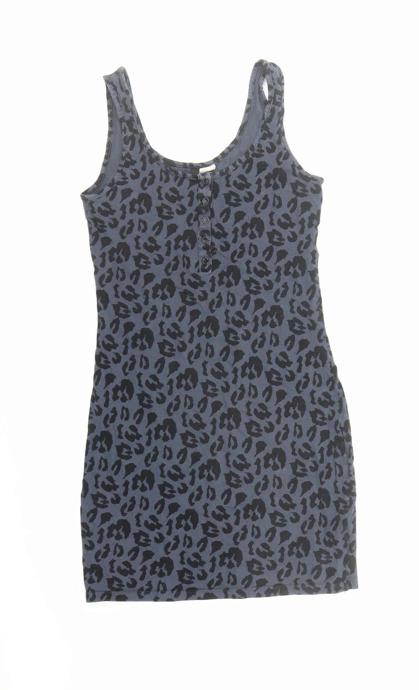 Divided by H&M Womens Black Animal Print Cotton Mini Size 6 Round Neck Pullover - Leopard Pattern