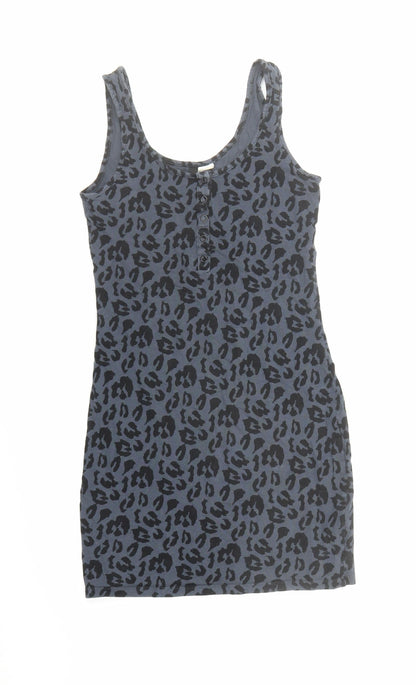 Divided by H&M Womens Black Animal Print Cotton Mini Size 6 Round Neck Pullover - Leopard Pattern