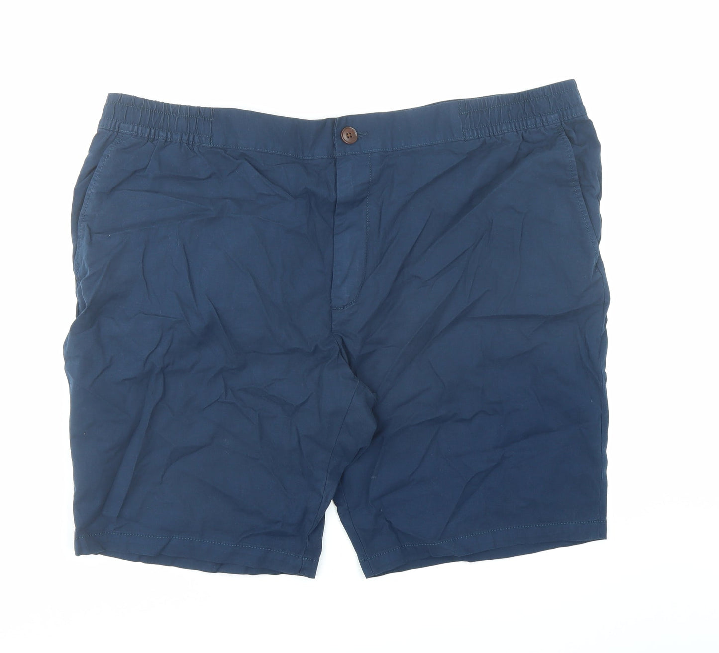 Marks and Spencer Mens Blue Cotton Chino Shorts Size 2XL L9 in Regular Zip - Elasticated Waist Pockets