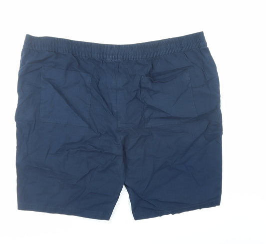 Marks and Spencer Mens Blue Cotton Chino Shorts Size 2XL L9 in Regular Zip - Elasticated Waist Pockets