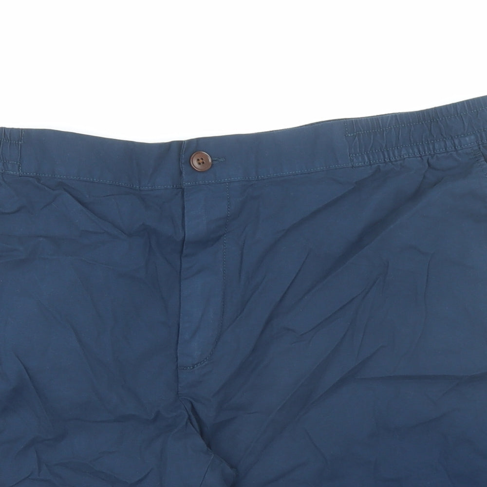 Marks and Spencer Mens Blue Cotton Chino Shorts Size 2XL L9 in Regular Zip - Elasticated Waist Pockets