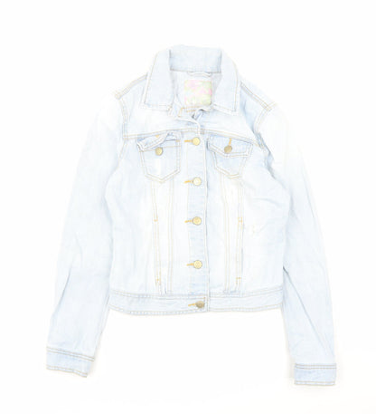 Denim & Co. Womens Blue Jacket Size 6 Button - Distressed Look