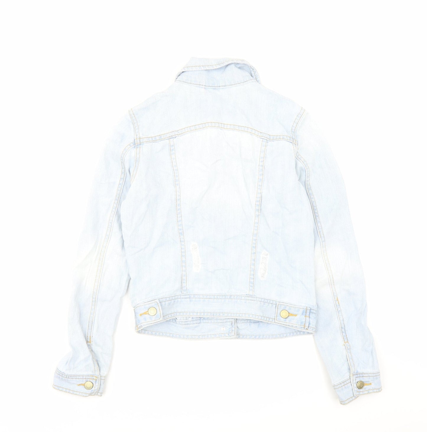 Denim & Co. Womens Blue Jacket Size 6 Button - Distressed Look