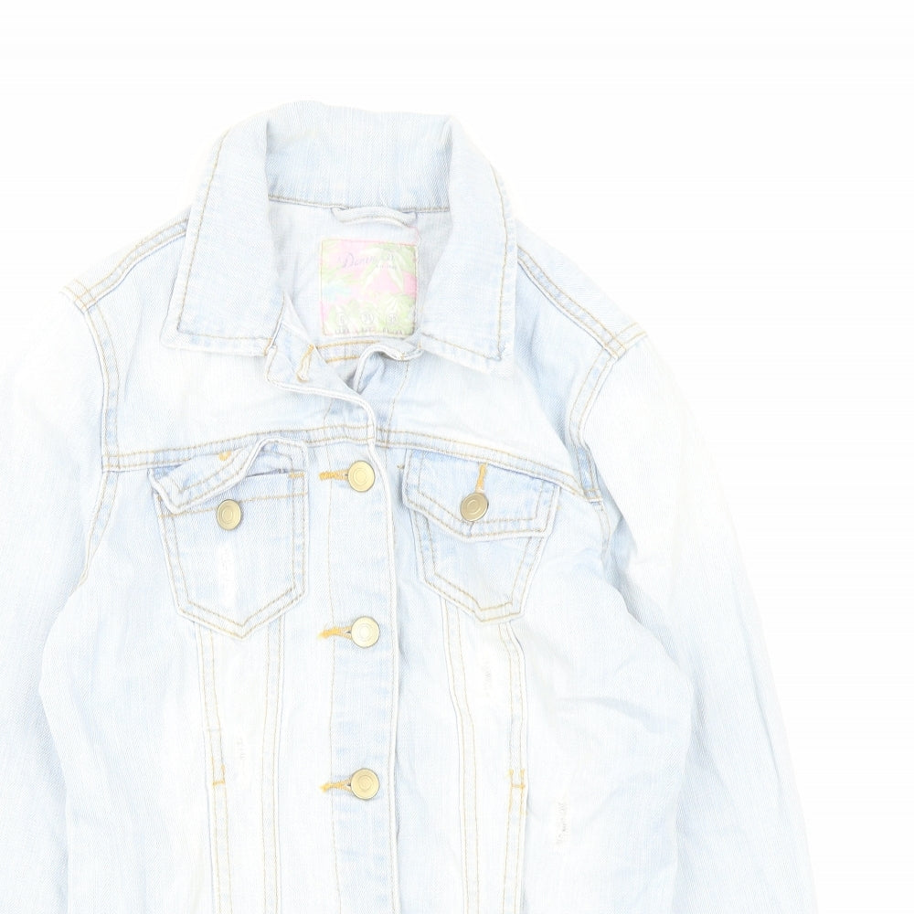 Denim & Co. Womens Blue Jacket Size 6 Button - Distressed Look