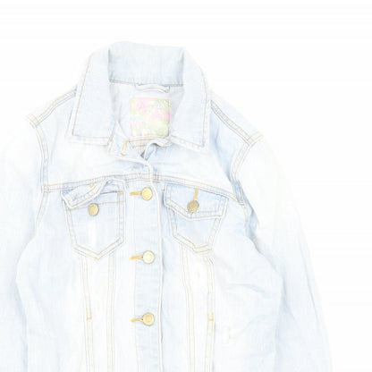 Denim & Co. Womens Blue Jacket Size 6 Button - Distressed Look