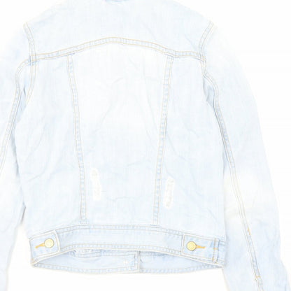 Denim & Co. Womens Blue Jacket Size 6 Button - Distressed Look