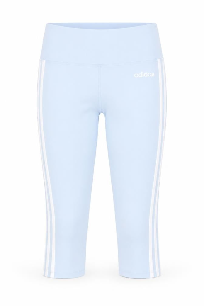 Front view of adid women’s blue polyester capri leggings, size S, 20-inch leg regular