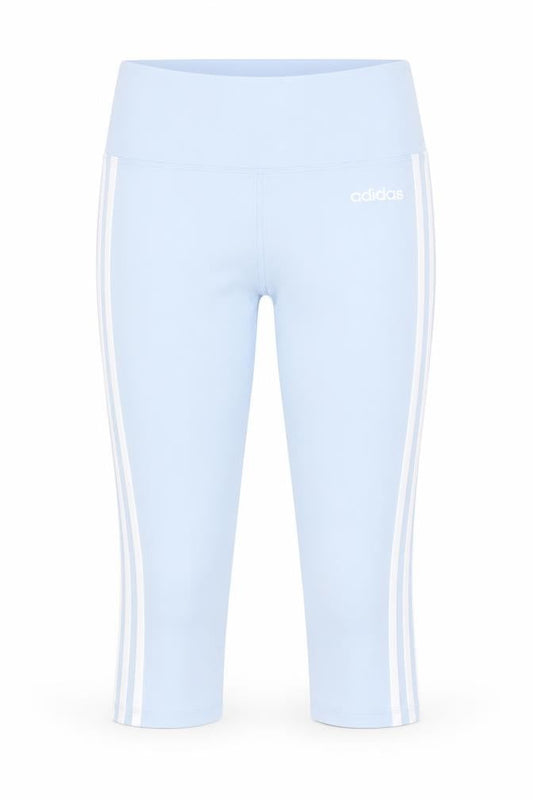 Front view of adid women’s blue polyester capri leggings, size S, 20-inch leg regular