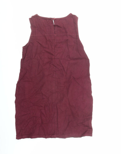 NEXT Womens Red Linen A-Line Size 14 Round Neck Button