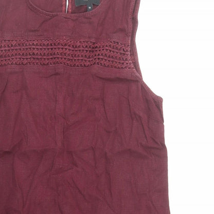 NEXT Womens Red Linen A-Line Size 14 Round Neck Button