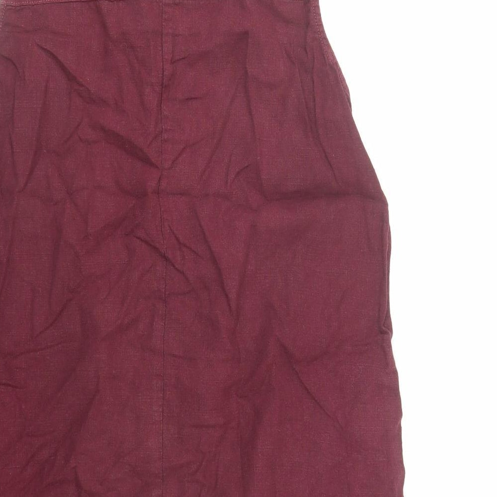 NEXT Womens Red Linen A-Line Size 14 Round Neck Button