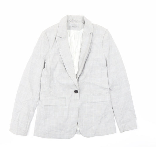 H&M Womens Grey Plaid Polyester Jacket Suit Jacket Size 6