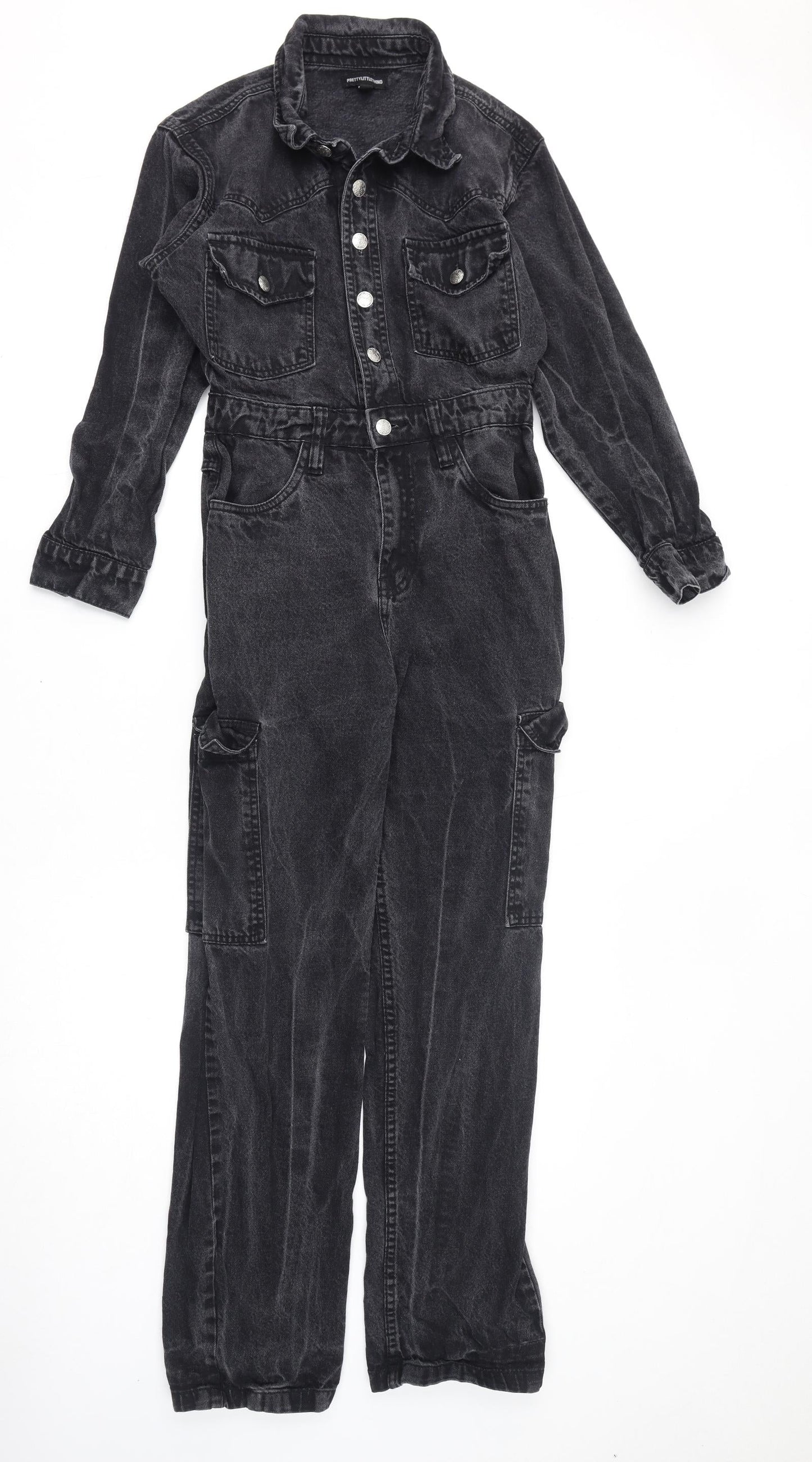 PRETTYLITTLETHING Womens Grey 100% Cotton Jumpsuit One-Piece Size 6 L27 in Button