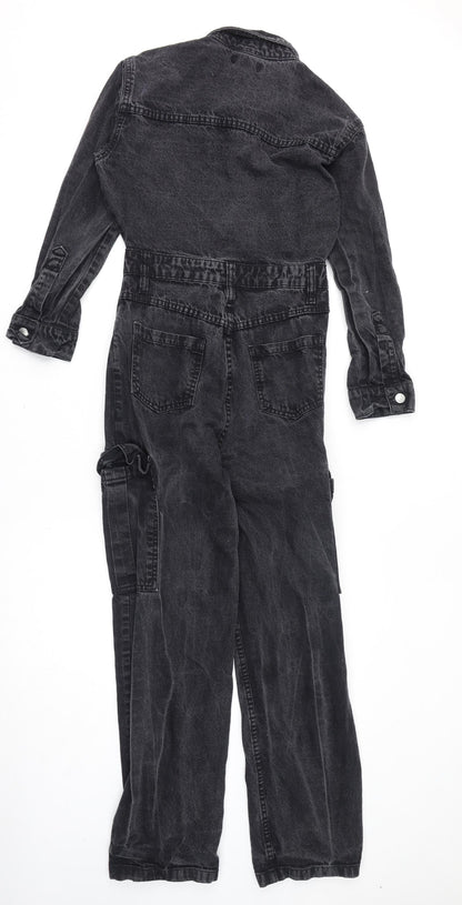 PRETTYLITTLETHING Womens Grey 100% Cotton Jumpsuit One-Piece Size 6 L27 in Button