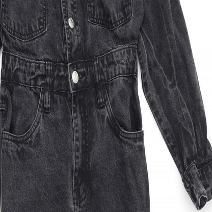 PRETTYLITTLETHING Womens Grey 100% Cotton Jumpsuit One-Piece Size 6 L27 in Button