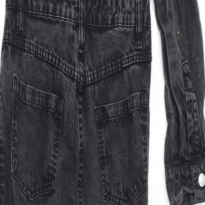 PRETTYLITTLETHING Womens Grey 100% Cotton Jumpsuit One-Piece Size 6 L27 in Button