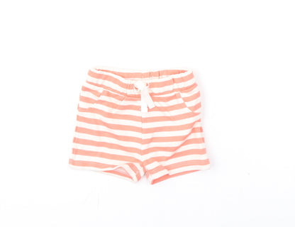 Marks and Spencer Girls Pink Striped Cotton Cropped Trousers Size 3-6 Months Drawstring - Shorts