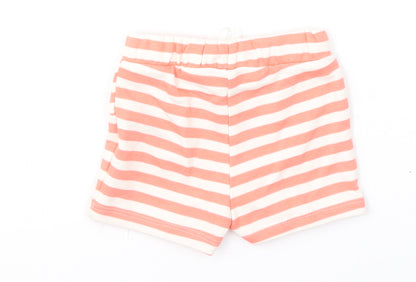 Marks and Spencer Girls Pink Striped Cotton Cropped Trousers Size 3-6 Months Drawstring - Shorts