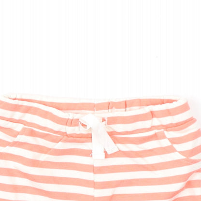 Marks and Spencer Girls Pink Striped Cotton Cropped Trousers Size 3-6 Months Drawstring - Shorts