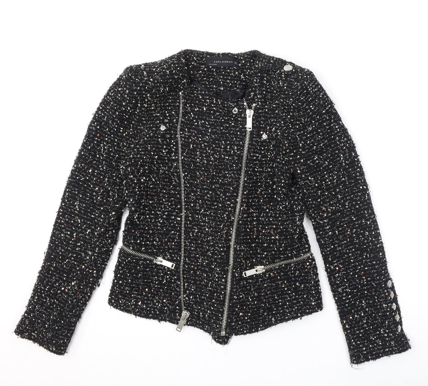 Zara Womens Black Geometric Jacket Size S Zip