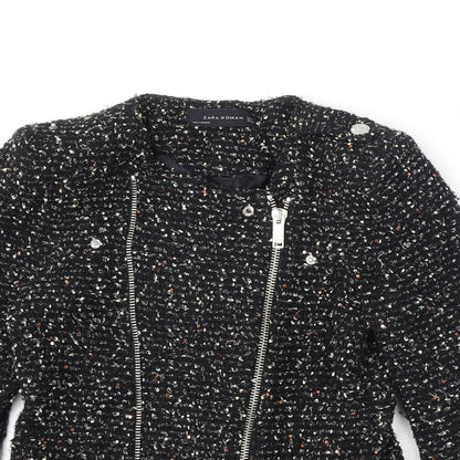 Zara Womens Black Geometric Jacket Size S Zip
