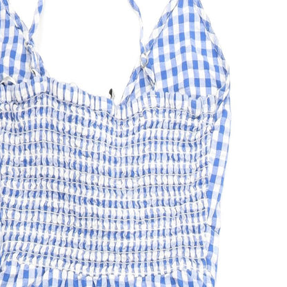 Stradivarius Womens Blue Check 100% Cotton Mini Size S V-Neck Tie