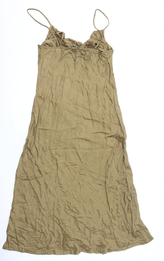 Zara Womens Brown Viscose Slip Dress Size M Cowl Neck Pullover