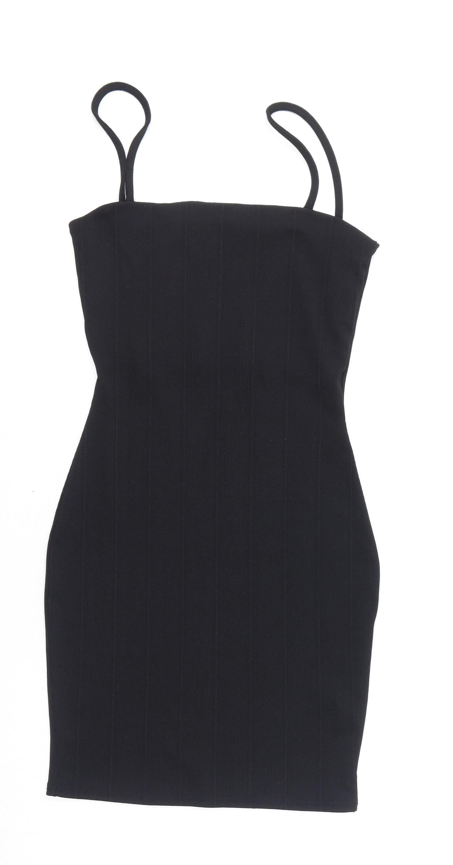 PRETTYLITTLETHING Womens Black Polyester Bodycon Size 8 Square Neck Pullover