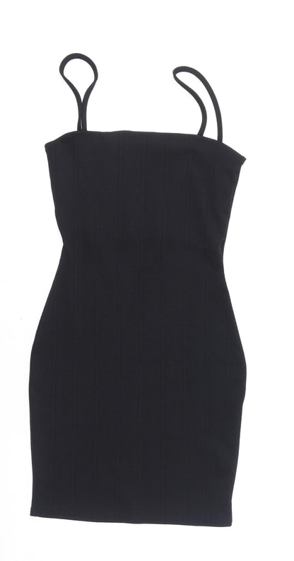 PRETTYLITTLETHING Womens Black Polyester Bodycon Size 8 Square Neck Pullover