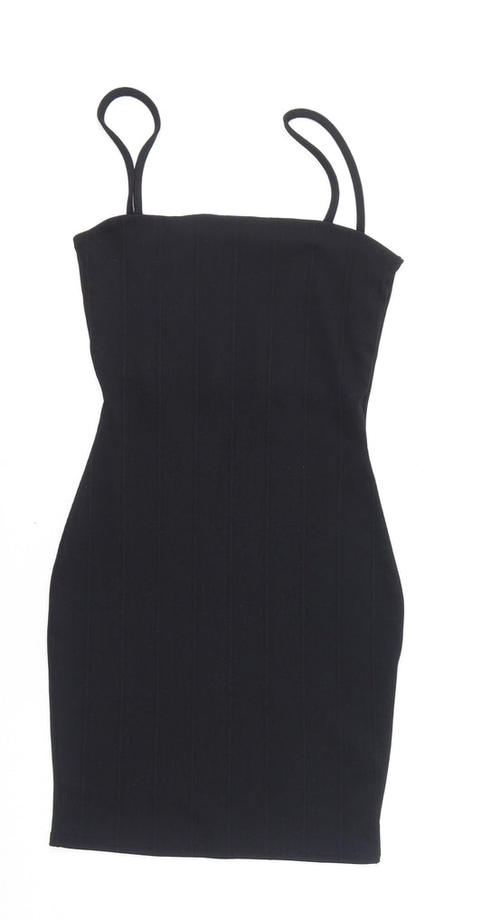 PRETTYLITTLETHING Womens Black Polyester Bodycon Size 8 Square Neck Pullover