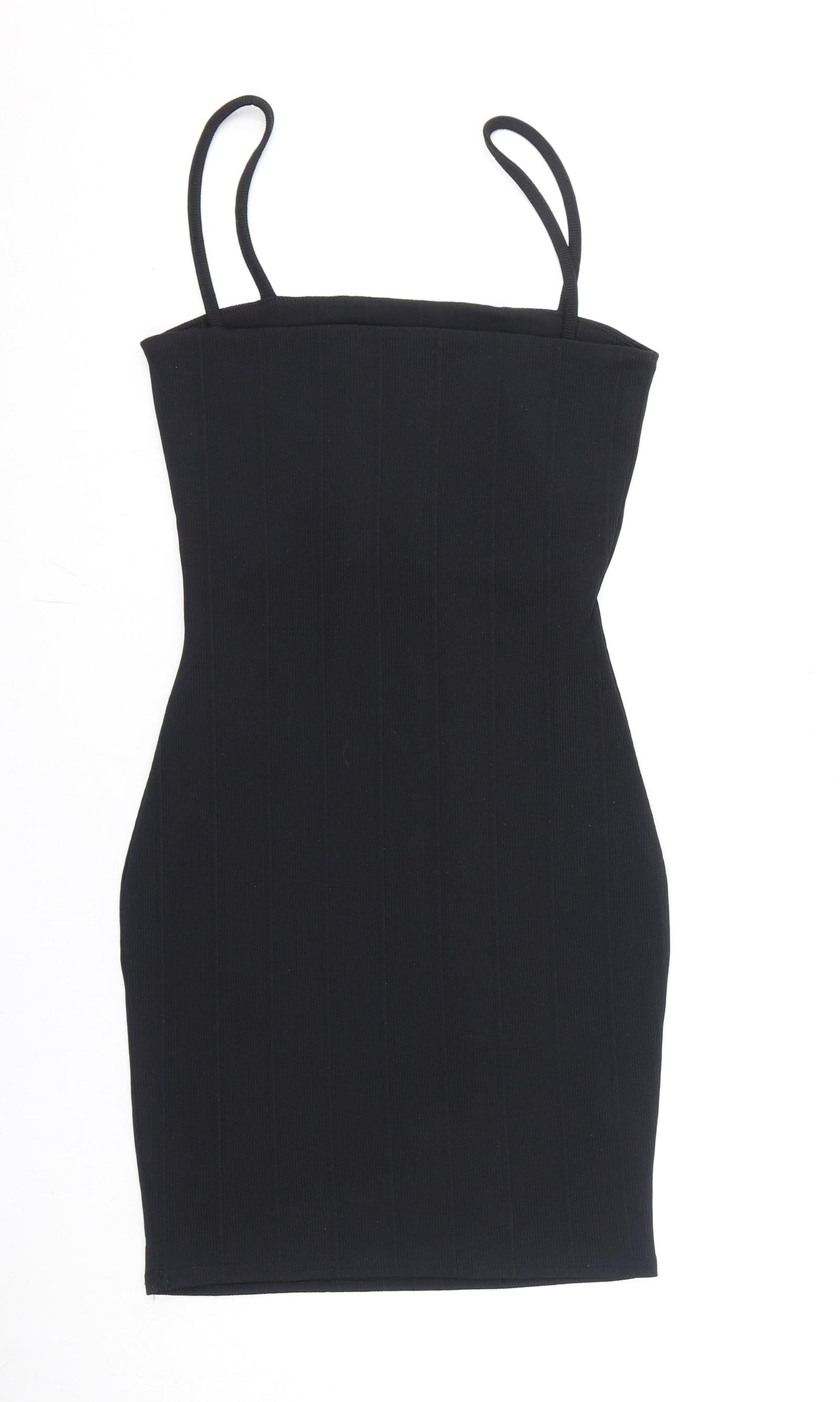 PRETTYLITTLETHING Womens Black Polyester Bodycon Size 8 Square Neck Pullover