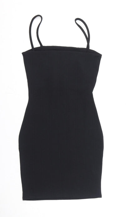 PRETTYLITTLETHING Womens Black Polyester Bodycon Size 8 Square Neck Pullover