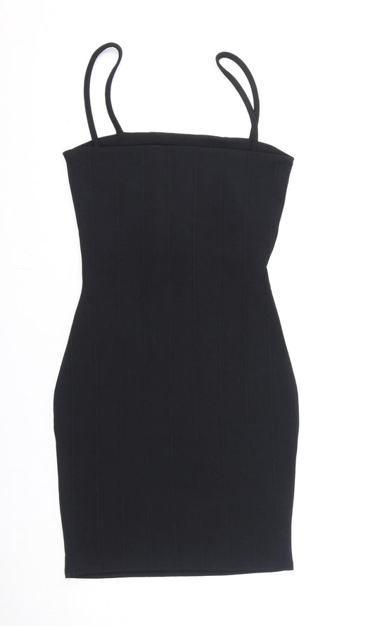 PRETTYLITTLETHING Womens Black Polyester Bodycon Size 8 Square Neck Pullover