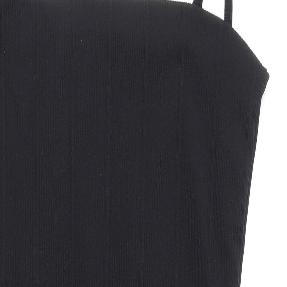 PRETTYLITTLETHING Womens Black Polyester Bodycon Size 8 Square Neck Pullover