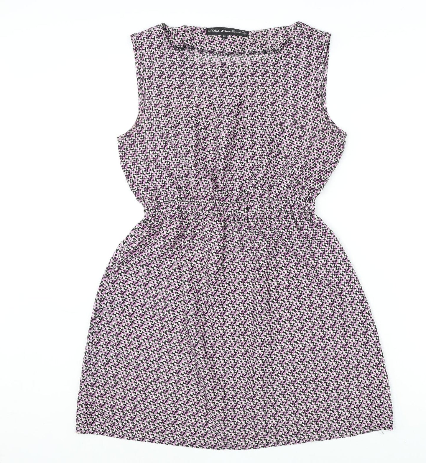 Mela London Womens Multicoloured Geometric Polyester A-Line Size 12 Round Neck Pullover