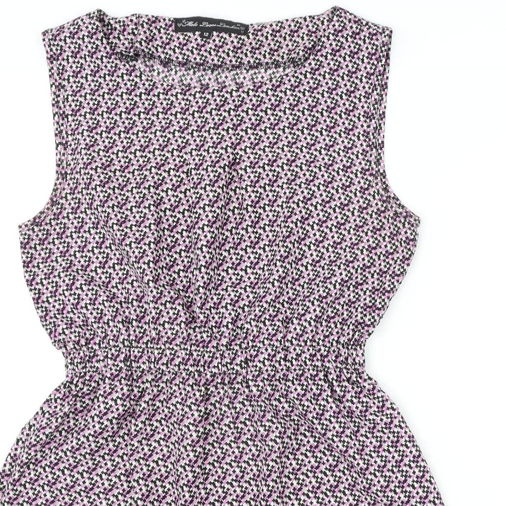 Mela London Womens Multicoloured Geometric Polyester A-Line Size 12 Round Neck Pullover