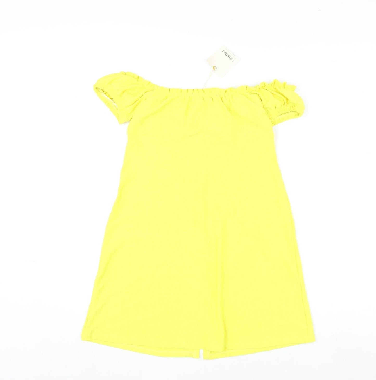 Pull&Bear Womens Yellow Polyester Mini Size M Off the Shoulder Button