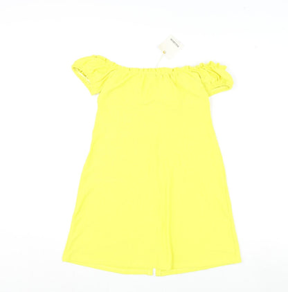 Pull&Bear Womens Yellow Polyester Mini Size M Off the Shoulder Button