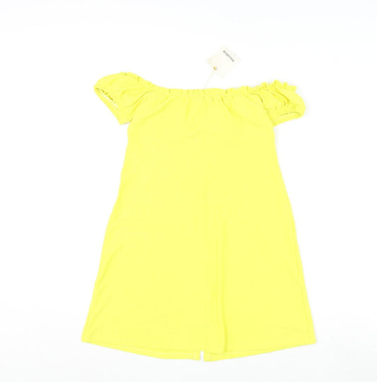 Pull&Bear Womens Yellow Polyester Mini Size M Off the Shoulder Button