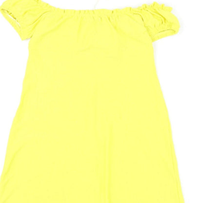 Pull&Bear Womens Yellow Polyester Mini Size M Off the Shoulder Button