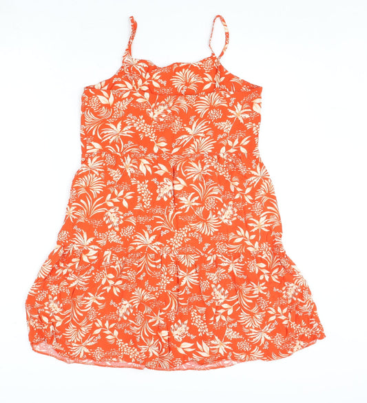 New Look Womens Orange Geometric Viscose A-Line Size 10 Scoop Neck Pullover