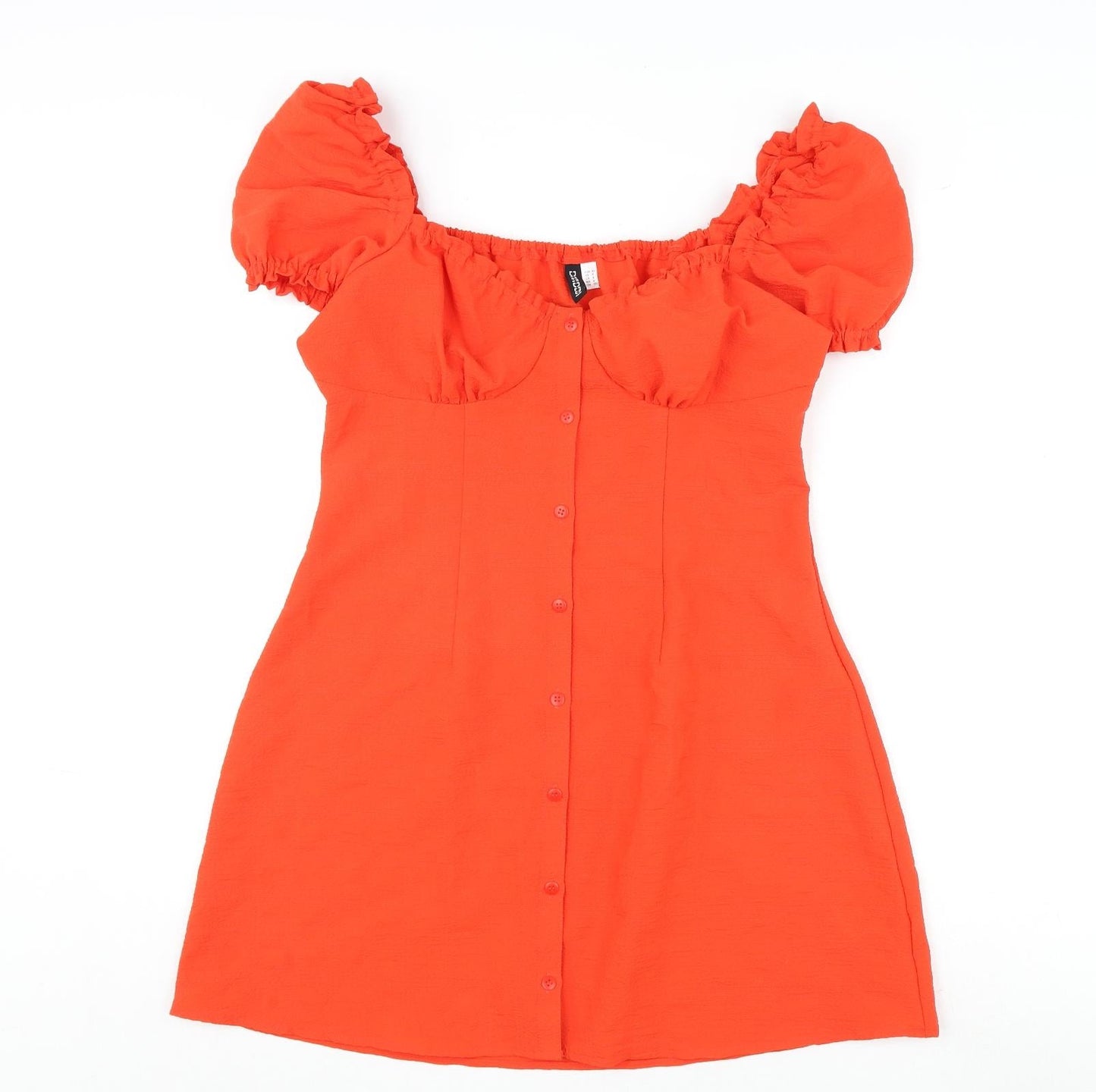 Divided by H&M Womens Orange Polyester A-Line Size 12 Off the Shoulder Button