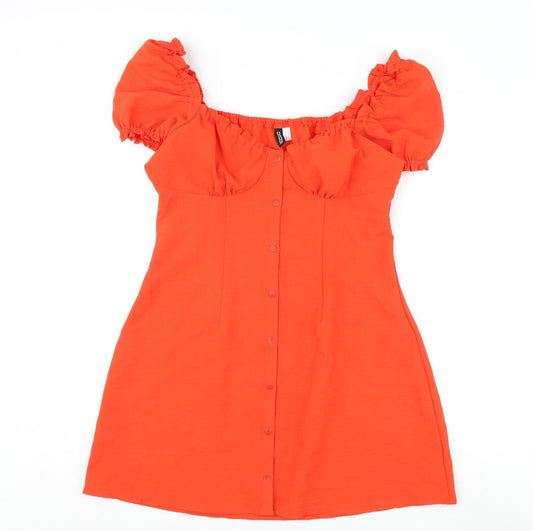 Divided by H&M Womens Orange Polyester A-Line Size 12 Off the Shoulder Button