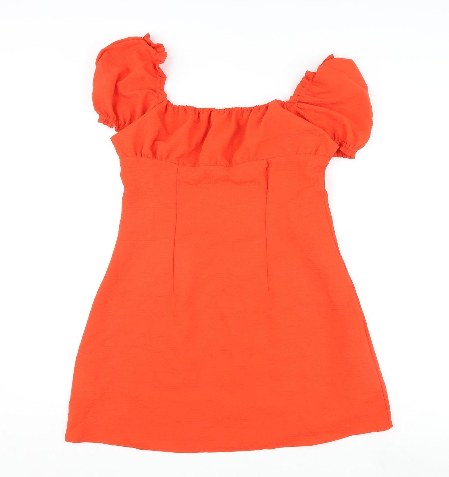 Divided by H&M Womens Orange Polyester A-Line Size 12 Off the Shoulder Button